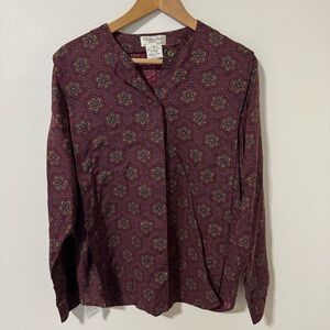 Vintage 80s Christian Dior Floral Long Sleeve Blouse Collarless Burgundy-6
